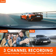 Vantrue N4 3 Channel 4K Dash Cam للسيارات، كاميرا سيارة ثلاثية الاتجاهات، رؤية ليلية بالأشعة تحت الحمراء، وضع ركن السيارة 24 ساعة، دعم 256 جيجابايت كحد أقصى