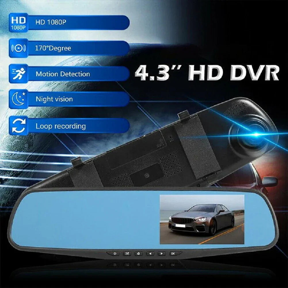 4.3 بوصة مسجل قيادة سيارة DVR داش كام كاميرا أمامية وخلفية مرآة DVR صندوق أسود 170 درجة زاوية واسعة مسجل فيديو السيارة