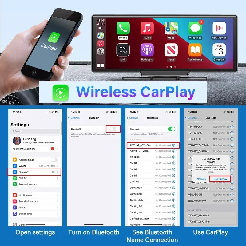 Srnubi 10.26 "داش كام 4K 2160P كاميرا الرؤية الخلفية Carplay & Android Auto DVR نظام تحديد المواقع والملاحة التحكم الصوتي جهاز تسجيل فيديو رقمي للسيارات 5G BT FM مراقب